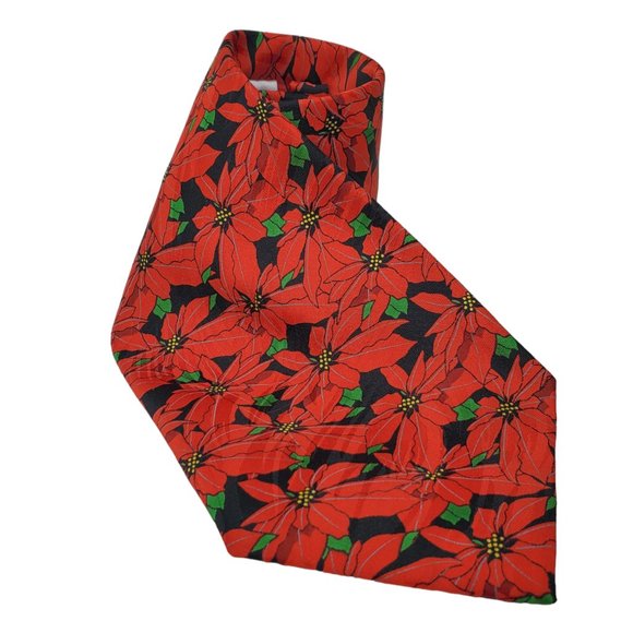 KEITH DANIELS Poinsettia Christmas Holiday Mens Tie Red Green 58.25 x 4" - Picture 1 of 5